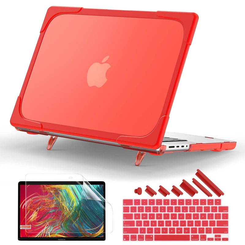 Batianda Heavy Duty Case for M3 New MacBook Pro 14 Inch 2023 2021 Release A2918/A2779/A2442 M2 M1 Pro/Max Chip  Plastic Shockproof Hard Shell Fold Kickstand Case Keyboard Cover & Screen Protector  Red - Image 1